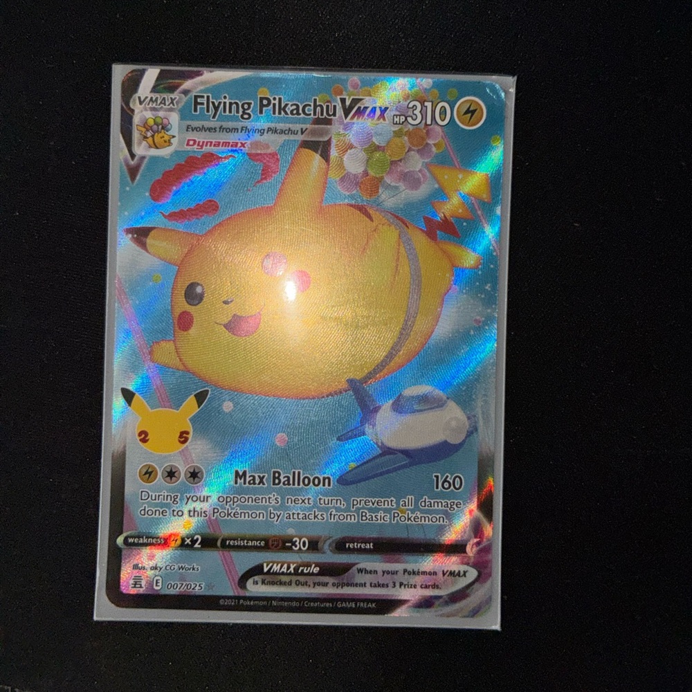 Pokemon Flying Pikachu VMAX Card - Yellow and Blue